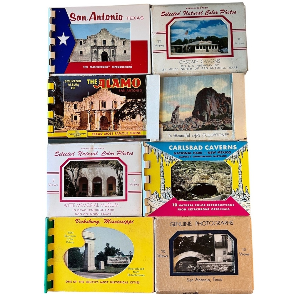 Vintage Souvenir Postcard Booklet Lot 8pc San Antonio Alamo Carlsbad Caverns - Picture 1 of 6